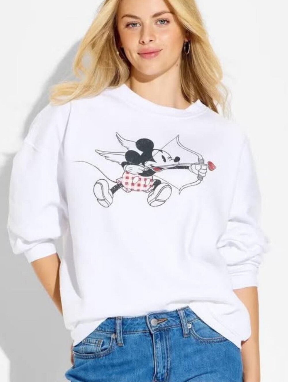Walt Disney World Women's MICKEY MOUSE Valentine Pullover Sweatshirt White XXL